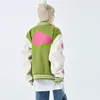 Varsity Jackets Men Heart Letter Baseball Jacket Color Block Hip Hop Streetwear Bomber College Coat Fashion Windbreaker 220301