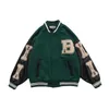 Mens Hip Hop Baseball Jacket Coats Big Letter B Ben Broderier Patchwork Japan Koreansk stil Streetwear College Rock 210811