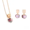 Europa Amerika Mode Stijl Sieraden Sets Dame Dames Goud / Zilver / Rose-Color Hardware Gegraveerde V Initialen Gekleurde Crystal Dice Hanger Ketting Oorbellen