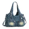 Сумки для покупок IPinee мода женщины винтажные повседневные джинсовые сумки леди большая емкость джинсы Tote Weave ленты творческий плечо Messenger 220303