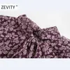 Zevity Womenファッションフラワープリントシフォンスモークブラウスオフィスレディース長袖ボウRuffles Roupas FemininasシャツTOPS LS7258 210603