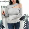 Bahar Lady Siyah Kırmızı Balıkçı Yaka Seksi Slim Fit Tee Kadınlar Highstreet Rahat Uzun Kollu Tişört Kadın Kız T Gömlek Tops SGRL 210603