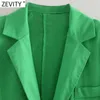 Zevity Donna Moda Colore verde Colletto dentellato Blazer di lino Cappotto Donna Chic Tasche Business Casual Cardigan Abiti Top CT736 210927