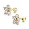 Cute Star Flower Set Round CZ Stones Screw Back Stud Earrings For Women Baby Kids Girls Gold Color Piercing Jewelry Oorbellen