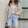 Colorfaith Summer Autumn Women's Jacket Stand Collar Casual Pockets Cargo Cotton and Linen Zipper Short Tops JK8196 211014