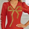 Winter Women Sexy Designer Xmas Long Sleeve Red Bandage Dress Ladies Christmas Elegant Bodycon Party Vestido 210527