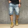 Summer Men's Loose Straight Ripped Denim Shorts High Quality Plus Size 40 42 44 Light Blue Hole Jeans Short Male Brand 210713
