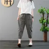 Vrouwen lente zomer mode japan stijl elastische taille katoen linnen plaided enkel lengte harembroek kantoor dame casual broek 210915