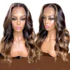 4 27 Ombre Highlight Human Włosów Peruka Brown Honey Blonde Color 13x6 Koronki Przód Peruki Dla Czarnych Kobiet Brazylijski Ciało Faliste Remy Włosy