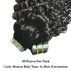 Wavy Brazilian Remy Human Hair Skin Skith 40 PCS Cinta en Peins Extension para las mujeres El color natural se puede teñir
