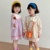 Mädchen Gingham Kleider Sailor Kragen Frühling 2021 Kinder Boutique Kleidung Koreanische 1-6T Kinder Baumwolle Karierten Kleid