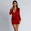 Fashion New Women Suit Dress Notched Lapel Plunge Buttons Long Sleeves Fluorescent NightClub Party Blazer Casual Dress 2021
