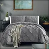 Bedding Sets Supplies Home Textiles & Garden Set Luxury Egyptian Cotton Duvet Er 3Pcs Family Size Premium Grey Soft Pillowcase Queen King Dr