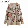 KPYTOMOA Dames Mode Oversized Floral Jacquard Gebreide Sweater Vintage O Neck Lange Mouw Vrouwelijke Pullovers Chic Tops 211217