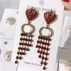 Luxury Strawberry Tassel Earrings Eardrops Letters Designer Pendant Earrings Women Rhinestone Charm Exaggerating Studs Silver Needle Wholesale