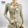 SINGREIN Femmes Automne Hiver Design Stripe Tricoté Ensemble Turndown-Collar Top + Sexy Off épaule Débardeur + Slim Jupe Trois Pièces Ensemble 211108