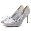 Scarpe col tacco da sposa 2021 sandali da donna in pelle con punta a punta in cristallo con paillettes T-strap estate tacco alto sandalo da donna sexy con299H