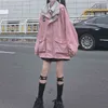 Winter japonês casual punk streetwear jaqueta solta bolsos de mangas compridas com capuz tamanho grande moda vintage harajuku 211029