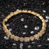 Mens 18KT Gold Filled Iced Baguette Diamonds Bracelet 8mm Bling Bling Bracelets with Locked Clasp Cubic Zircon Bracelets Hip Hop J242f