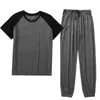 Japansk vår och sommar män pyjamas kostym modala kortärmade byxor tunna sömmar plus fett stor storlek lös hemtjänst 210901