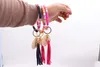 Foreign trade creative personality color soft pottery bracelet bohemian blank disc tassel keychain