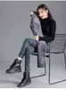 Invierno mujeres espesar estiramiento flaco vellón jeans mujer botón de cintura alta negro cálido jeans dama vintage denim lápiz pantalones coreanos 211206