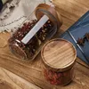 Wood Lid Glass Airtight Canister Kitchen Storage Bottles Jars Container Grains Coffee Beans Grains Candy Jar Containers162d