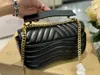 New Wave Chain Bag MM Deep-Black Noir Smooth Quilted Cowhide Leather Colorful Signature Sliding Chain Long And Short Shoulder Or Cross-Body Wear