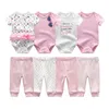 Babyjongen kleding solide bodysuits + broek kleding sets 0-12m baby jongen meisje kleding unisex pasgeboren baby katoen roupa de bebe ropa 210226