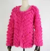 Real Fur Knitted Rabbit Fur coat jacket Fashion stripe sweater Lady Natural Fur Wedding Party Wholesale 211007