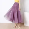 Tulle Spódnice Kobiety Mesh Elastyczne Tutu Wiosna Summer Koreański Wysoka Talia KPOP Moda Plised Długi Czarny / Khaki 210629