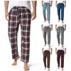 Мужские брюки хлопковое мягкое фланелевое клетчатое тренд тренд обычный пижамский йога дом