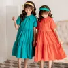 Tieners meisje zomerjurk kleding school 100% katoen lange jurk voor meisjes mode kinderen jurken blauw oranje kleding 210303