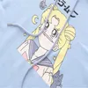 メリープリティレディース漫画プリントフード付きスウェットシャツ冬の長袖パッチワークパーカーFemme Harajuku Pullovers LJ201103