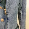 New Style Top Quality Original Design Women's Double-Breasted Denim Jacket Motorcycle Jacket Metal Buckle Coat Short Jacket Outwear