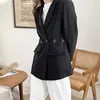 [Eam] Mulheres branca bolso assimétrico tamanho grande blazer lapela manga longa solta cab jaqueta moda primavera outono 1d5974 211019