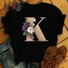 Kvinnor T-shirts Toppar Anpassad Namn Brev Kombination Kvinnors T-shirt Tshirt Blomma Letter Font A B C D E F G Svart Tees T-shirt x0628