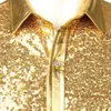 Männer Disco Shiny Gold Pailletten Metallic Design Kleid Hemd Langarm Button Down Weihnachten Halloween Bday Party Bühne Kostüm 210721