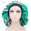 Justerbart tryck Satin Bonnet Sova Cap Kvinnor Natt Turban Huvudbonader Söt Headwrap Hat Mode Hår Tillbehör W-01320