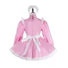 Plus Size Damen Langarm A-Linie Minikleid Süßes Dienstmädchen Plisseekleid Haushälterin Cosplay Kostüm mit Herzmuster Schürze