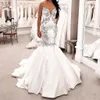 Designer Mermaid Dresses Sweetheart Neckline Lace Applique Satin Floor Length Custom Made Castle Wedding Gown Vestido De Novia 403