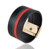 Kirykle Women Cuff Leather Bracelets Red Green Ribbon Bangles Simple Steel Lock Design Wide Charm Punk Female Jewelry9536827