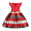 2020 Mädchen Prinzessin Kleid Gestreift Fliegen Ärmel Kinder Gürtel Rot Blau Kinder Kleidung Party Kleid Q0716