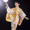 Ethnic Clothing Long Pink Performance Japanese Kimono Bathrobe Gown Yukata With Obitage Evening Party Prom Dress Satin Cosplay Costume
