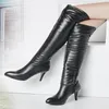 Pointy Fall Nightclub Boots 2021 كعب ساق مثير التنسيع متعدد الاستخدامات الطويل الحجم كبير الحجم الأسود عرض رقيقة 510 557