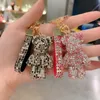 Creative Cute Rhinestone Bear Key Chain Women Crystal Animal Keychains Leather Strap Lanyard Bag Charms Pendant Accessories232G