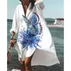 Abiti casual Donna Estate Autunno Boho Mini abito camicia floreale 2021 Flowy Swing Beach Con scollo a V Bottone Vestito estivo allentato