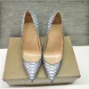 Silver Pu Leather 12cm High Heeled Lady Pumps Grunt Pointed Toe Woman Shoes Party Shoes Slip On Wedding YG023 CHENSIR9