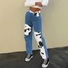 HEYounGIRL Patchwork Cow Print Jeans Donna Y2K Pantaloni casual a vita alta Capris Harajuku anni '90 Pantaloni lunghi neri Ladies Street X0629