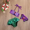 Stroje kąpielowe Swimsuit 2021 Nowy 3 Sztuk Maluch Dzieci Dziewczyna Mermaid Bowknot Garnitur Kąpiel Summer Tankini Bikini Suit Beachwear Biquini
